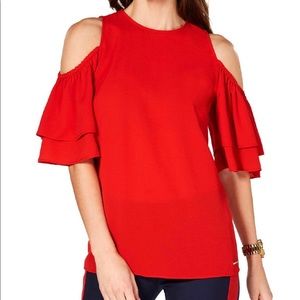 Michael Kors red cold shoulder blouse medium
